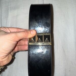 Waist H&M Black Patent Leather Belt with Pyramid Stud gold Buckle